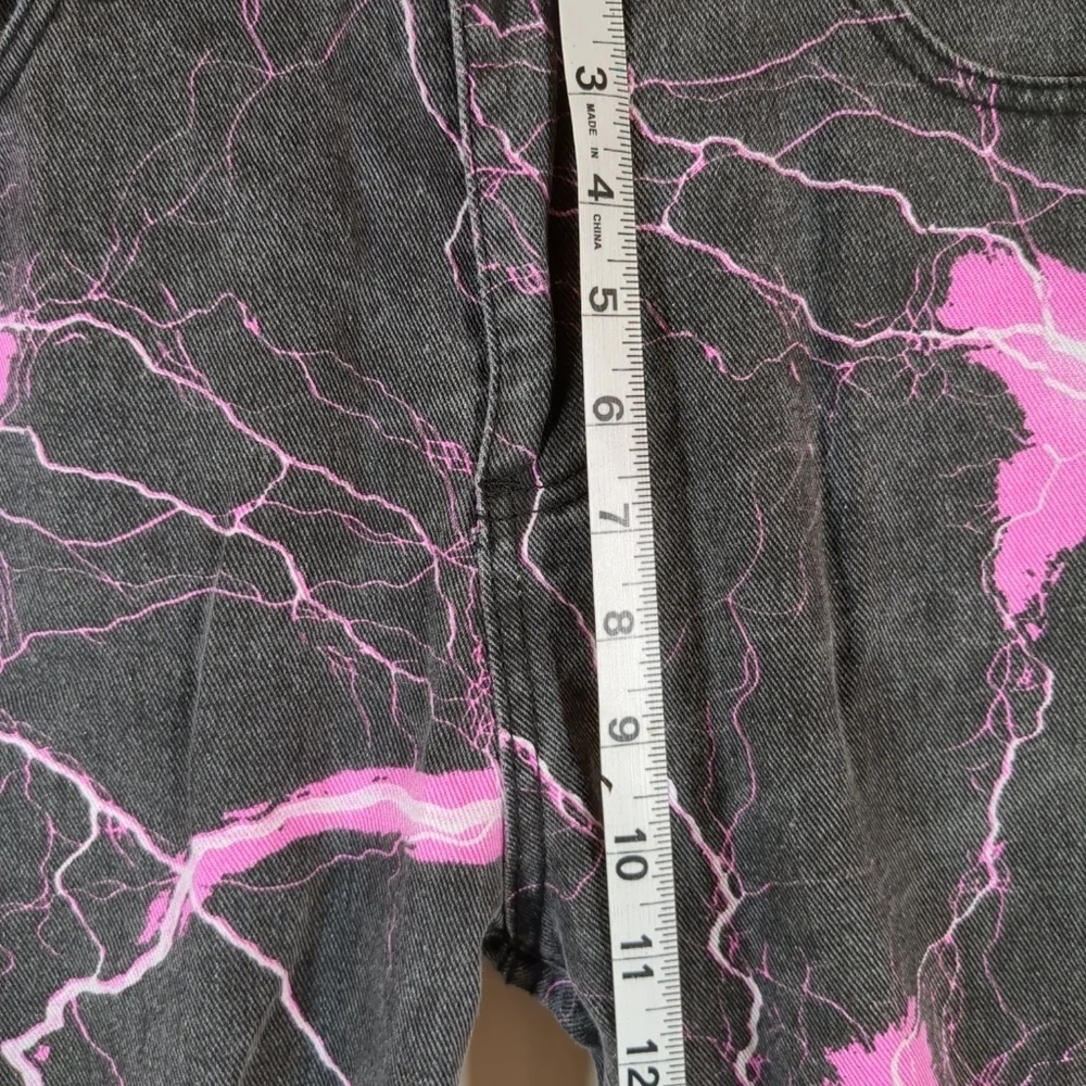 Lighting print women's wide leg black and pink jeans, size L